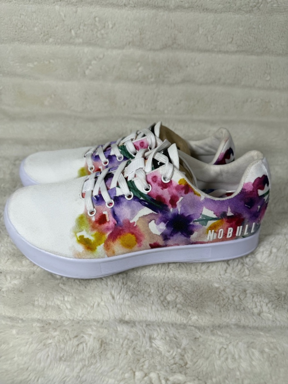 NOBULL White Floral Bouquet Canvas Trainers Shoes Gym Lace Up Womens Size 8